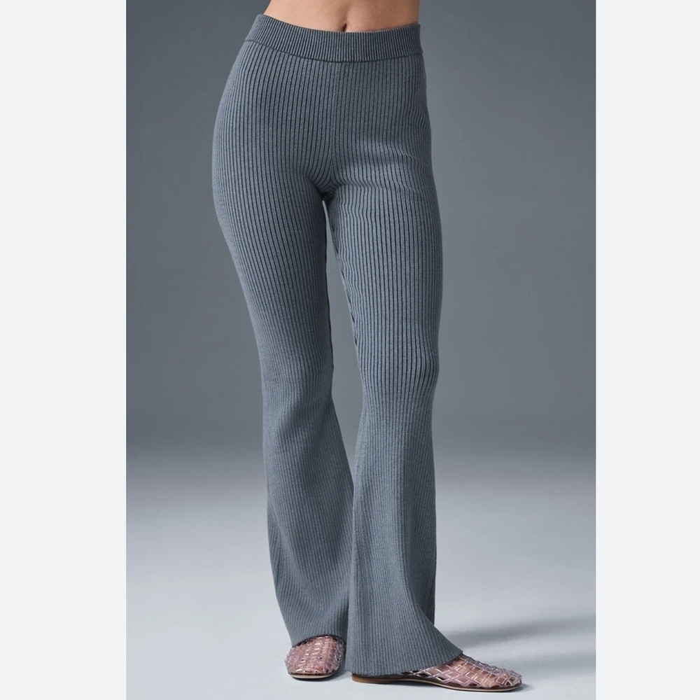 Zara Ribbed Knit Flare Pants - Blue Gray Size M